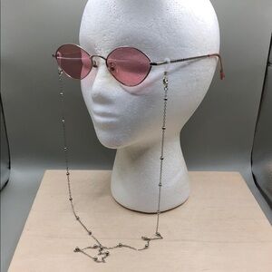 Veda Tinda VT8015 Hollywood Polarized Sunglasses w Chain Silver Pink Oval Shape